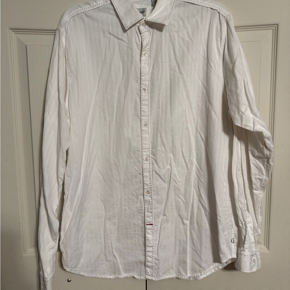 Guess Men's White Casual Button-Down Shirt